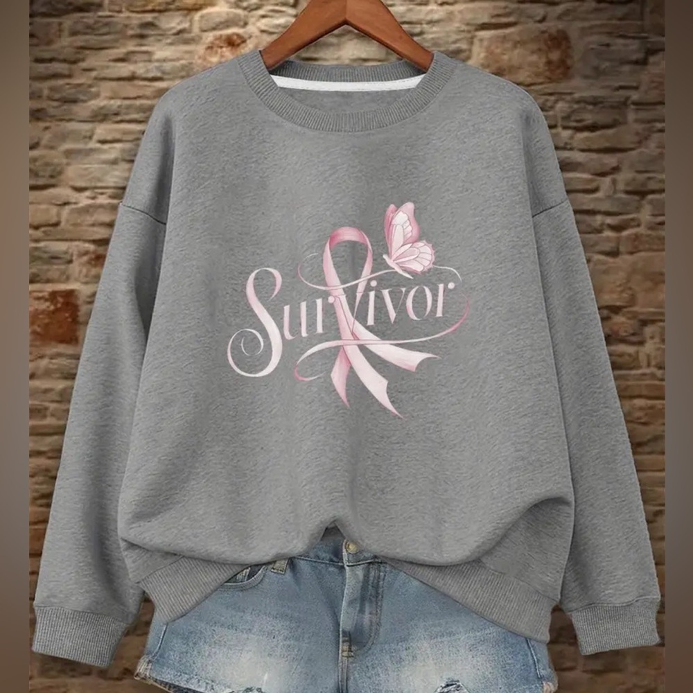 Grey breast, cancer awareness survivor, sweatshirt